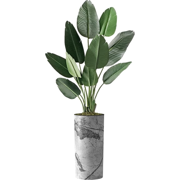 Artificial Tree in Gray Marble Effect Planter, Fake Bird of Paradise Silk Tree for Indoor and Outdoor Home Decoration - 67" Overall Tall (Plant Pot Plus Tree)
