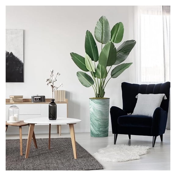 Artificial Tree in Green Watercolor Planter, Fake of Paradise Silk Tree for Indoor and Outdoor Home Decoration - 67" Overall Tall (Plant Pot Plus Tree)