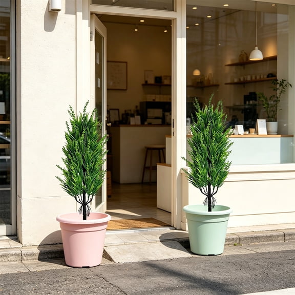 Artificial Tree with Ground Cover Green Leaves, 2FT (62cm) Height Outdoor Garden Potted Flower Arrangement, Easy Insert Design for Patio, Yard, Porch, and Landscape Decorations