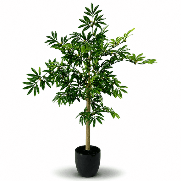 4ft Artificial Olive Tree in Black Growers Pot by LCG Florals, Fake Indoor Faux Tree for Living Room, Office, and Home Decor
