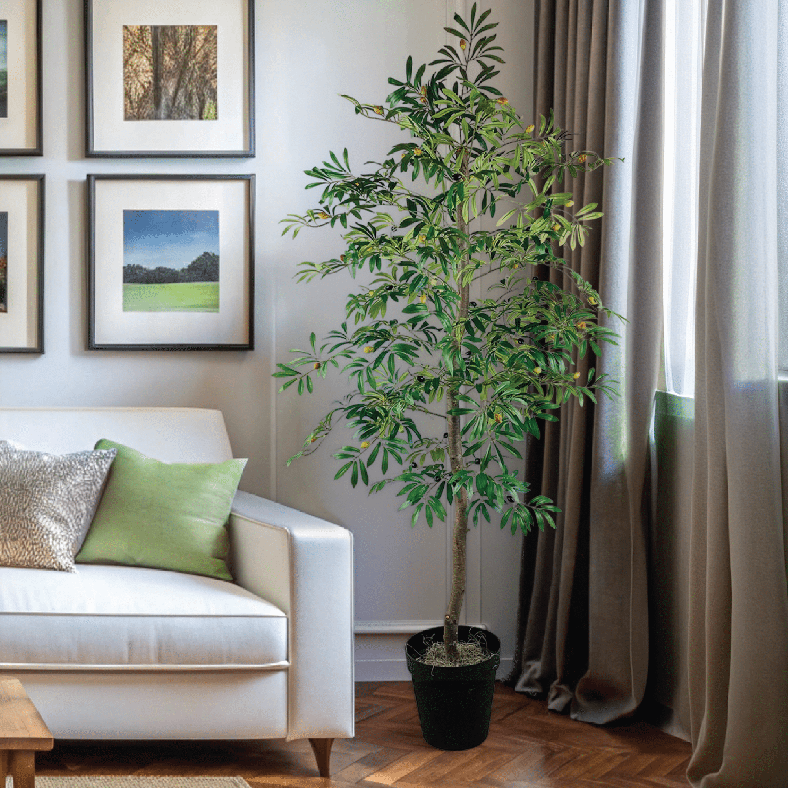 Artificial Tree, LCG Florals 6ft Olive Tree in Black Growers Pot, Fake Indoor Faux Tree for Living Room, Office, and Home Decor