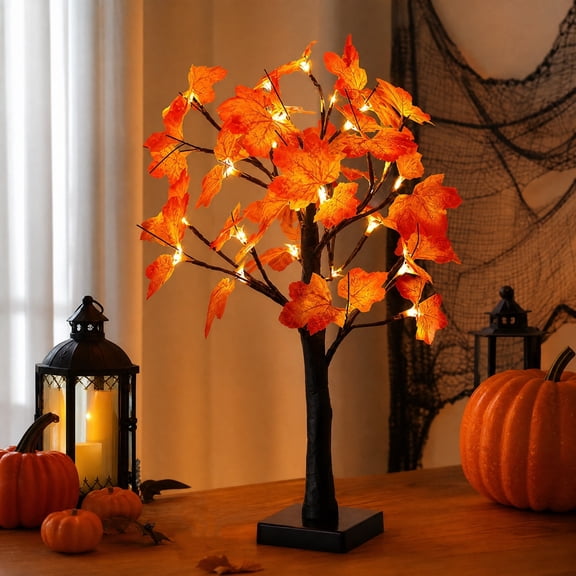 Artificial Tree Lamp Fall Maple Leaves Light up Tree Decor Fall Table Decorations LED Light for Wedding Halloween Thanksgiving Christmas