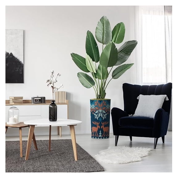 Artificial Tree in Modern Christmas Reindeer Pattern Planter, Fake of Paradise Silk Tree for Indoor and Outdoor Home Decoration - 67" Overall Tall (Plant Pot Plus Tree)