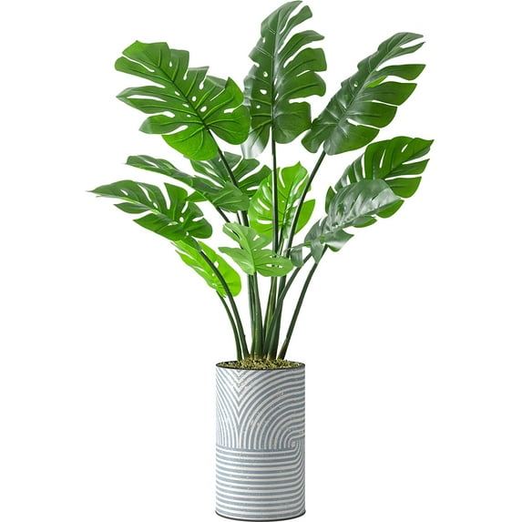 Artificial Tree in Gray Marble Effect Planter, Fake Monstera Silk Tree for Indoor and Outdoor Home Decoration - 56" Overall Tall (Plant Pot Plus Tree)