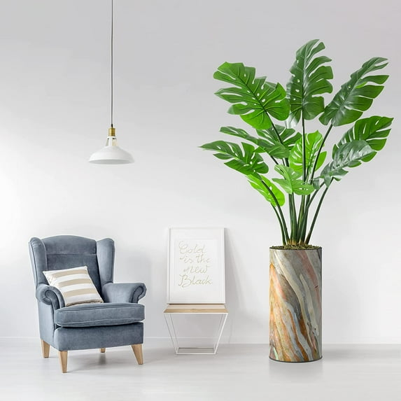 Artificial Tree in Modern Contemporary Planter, Fake Monstera Silk Tree for Indoor and Outdoor Home Decoration - 65" Overall Tall (Plant Pot Plus Tree)