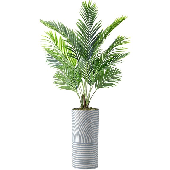 Artificial Tree in Modern Geometric Pattern Planter, Fake Areca Tropical Palm Silk Tree for Indoor and Outdoor Home Decoration - 66" Overall Tall (Plant Pot Plus Tree)