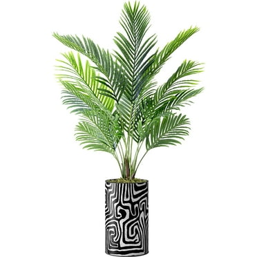 Artificial Tree in Modern Geometric Pattern Planter, Fake Areca Tropical Palm Silk Tree for Indoor and Outdoor Home Decoration - 57" Overall Tall (Plant Pot Plus Tree)