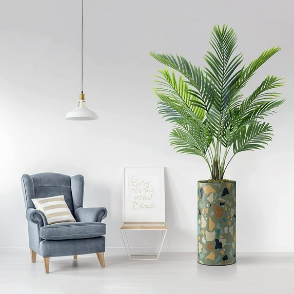 Artificial Tree in Modern Geometric Pattern Planter, Fake Areca Tropical Palm Silk Tree for Indoor and Outdoor Home Decoration - 66" Overall Tall (Plant Pot Plus Tree)