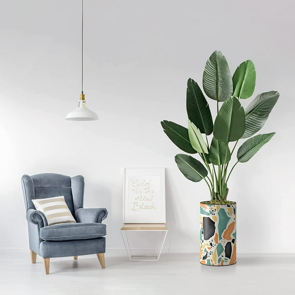 Artificial Tree in Modern Geometric Pattern Planter, Fake Bird of Paradise Silk Tree for Indoor and Outdoor Home Decoration - 58" Overall Tall (Plant Pot Plus Tree)