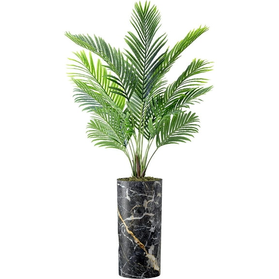 Artificial Tree in Modern Granite Effect Planter, Fake Areca Tropical Palm Silk Tree for Indoor and Outdoor Home Decoration - 66" Overall Tall (Plant Pot Plus Tree)