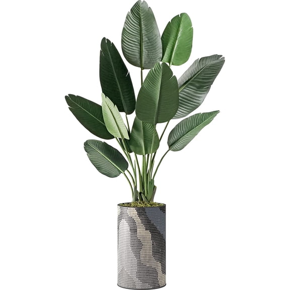 Artificial Tree in Modern Granite Effect Planter, Fake Bird of Paradise Silk Tree for Indoor and Outdoor Home Decoration - 58" Overall Tall (Plant Pot Plus Tree)