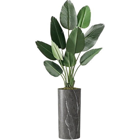 Artificial Tree in Modern Granite Effect Planter, Fake Bird of Paradise Silk Tree for Indoor and Outdoor Home Decoration - 67" Overall Tall (Plant Pot Plus Tree)