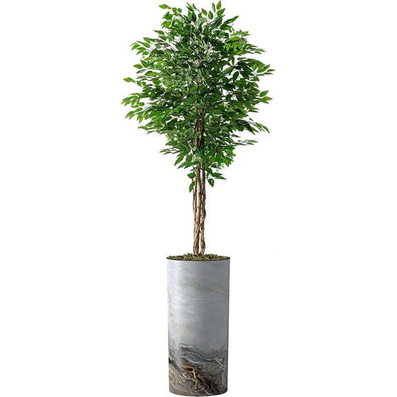 Artificial Tree in Modern Granite Effect Planter, Fake Ficus Silk Tree for Indoor and Outdoor Home Decoration - 75" Overall Tall (Plant Pot Plus Tree)