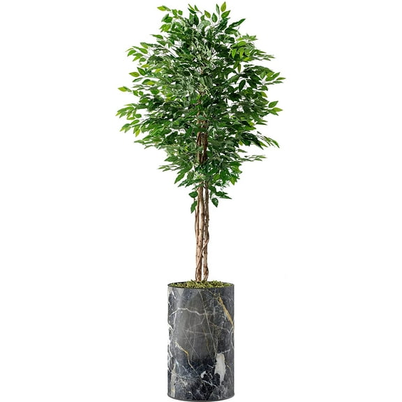 Artificial Tree in Modern Granite Effect Planter, Fake Ficus Silk Tree for Indoor and Outdoor Home Decoration - 66" Overall Tall (Plant Pot Plus Tree)