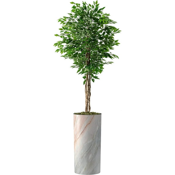 Artificial Tree in Modern Granite Effect Planter, Fake Ficus Silk Tree for Indoor and Outdoor Home Decoration - 75" Overall Tall (Plant Pot Plus Tree)