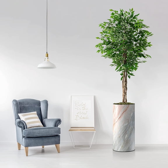 Artificial Tree in Modern Granite Effect Planter, Fake Ficus Silk Tree for Indoor and Outdoor Home Decoration - 75" Overall Tall (Plant Pot Plus Tree)