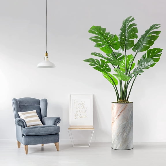 Artificial Tree in Modern Granite Effect Planter, Fake Monstera Silk Tree for Indoor and Outdoor Home Decoration - 65" Overall Tall (Plant Pot Plus Tree)