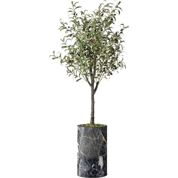 Artificial Tree in Modern Granite Effect Planter, Fake Olive Silk Tree for Indoor and Outdoor Home Decoration - 60" Overall Tall (Plant Pot Plus Tree)