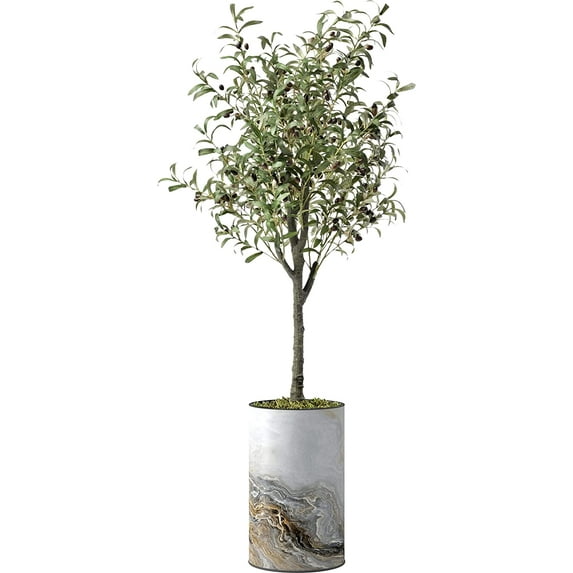 Artificial Tree in Modern Granite Effect Planter, Fake Olive Silk Tree for Indoor and Outdoor Home Decoration - 60" Overall Tall (Plant Pot Plus Tree)
