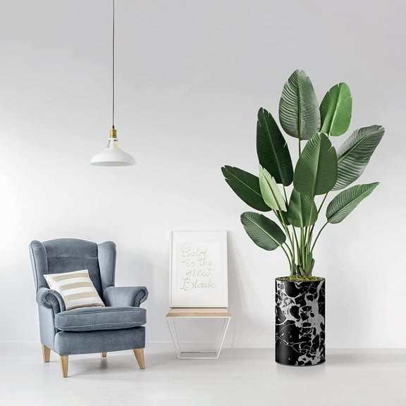 Artificial Tree in Modern Marble Effect Planter, Fake Bird of Paradise Silk Tree for Indoor and Outdoor Home Decoration - 58" Overall Tall (Plant Pot Plus Tree)