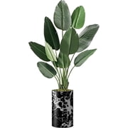 Artificial Tree in Modern Marble Effect Planter, Fake Bird of Paradise Silk Tree for Indoor and Outdoor Home Decoration - 58" Overall Tall Plant Pot Plus Tree