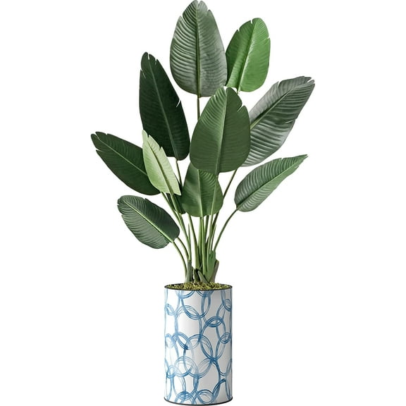 Artificial Tree in Modern Pattern Planter, Fake Bird of Paradise Silk Tree for Indoor and Outdoor Home Decoration - 58" Overall Tall (Plant Pot Plus Tree)