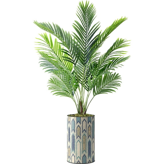 Artificial Tree in Modern Polygon Pattern Effect Planter, Fake Areca Tropical Palm Silk Tree for Indoor and Outdoor Home Decoration - 57" Overall Tall (Plant Pot Plus Tree)