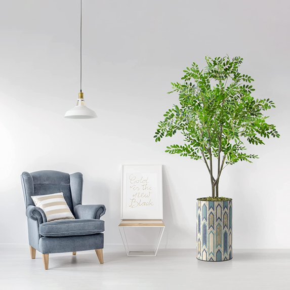 Artificial Tree in Modern Polygon Pattern Effect Planter, Fake Boxwood Silk Tree for Indoor and Outdoor Home Decoration - 62" Overall Tall (Plant Pot Plus Tree)