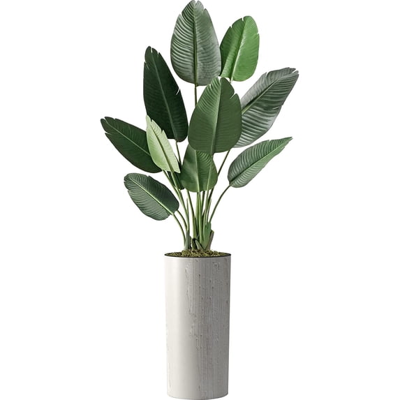 Artificial Tree in Modern Swirl Pattern Planter, Fake Bird of Paradise Silk Tree for Indoor and Outdoor Home Decoration - 67" Overall Tall (Plant Pot Plus Tree)