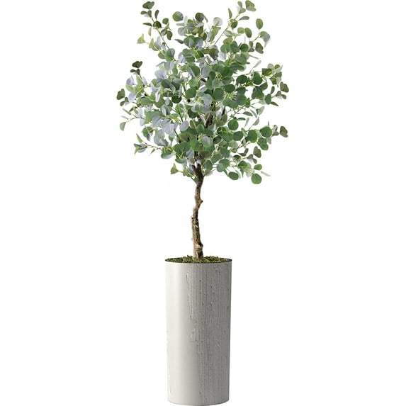 Artificial Tree in Modern Swirl Pattern Planter, Fake Eucalyptus Silk Tree for Indoor and Outdoor Home Decoration - 66" Overall Tall (Plant Pot Plus Tree)