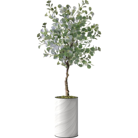 Artificial Tree in Modern Swirl Pattern Planter, Fake Eucalyptus Silk Tree for Indoor and Outdoor Home Decoration - 57" Overall Tall (Plant Pot Plus Tree)