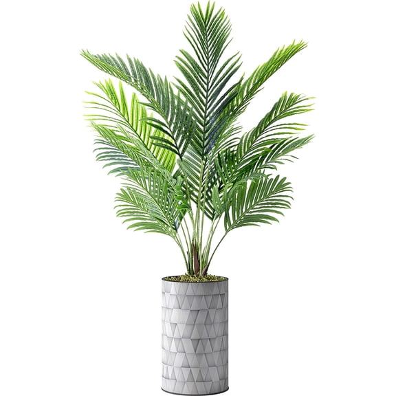 Artificial Tree in Modern Triangel Pattern Planter, Fake Areca Tropical Palm Silk Tree for Indoor and Outdoor Home Decoration - 57" Overall Tall (Plant Pot Plus Tree)