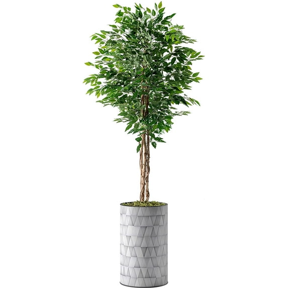 Artificial Tree in Modern Triangel Pattern Planter, Fake Ficus Silk Tree for Indoor and Outdoor Home Decoration - 66" Overall Tall (Plant Pot Plus Tree)