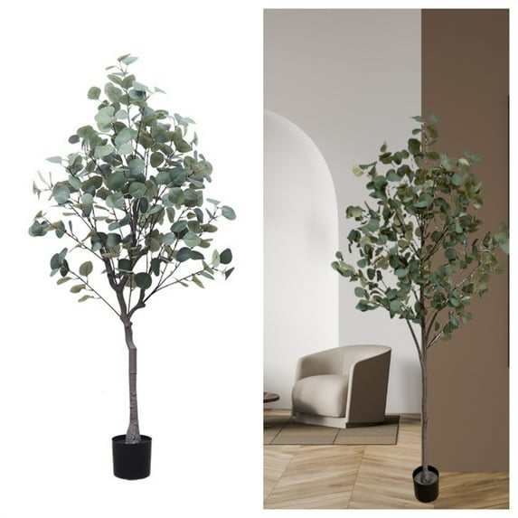 Artificial Tree Plant Eucalyptus Tree 6FT Tall, Modern Large Fake Plant Eucalyptus Tree Decor In Pot For Indoor Outdoor, Home Office Housewares Decoration