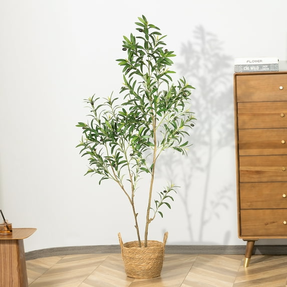Artificial Tree in Pot, 5ft Fake Olive Tree, Faux Plants for Indoor Outdoor Home Decor, Tall and Green Decoration for Living Room and Home Office, Silk Plant for Home Decor Indoor