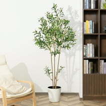 Artificial Tree in Pot, 6ft Fake Olive Tree, Faux Plants for Indoor Outdoor Home Decor, Tall and Green Decoration for Living Room and Home Office, Silk Plant for Home Decor Indoor