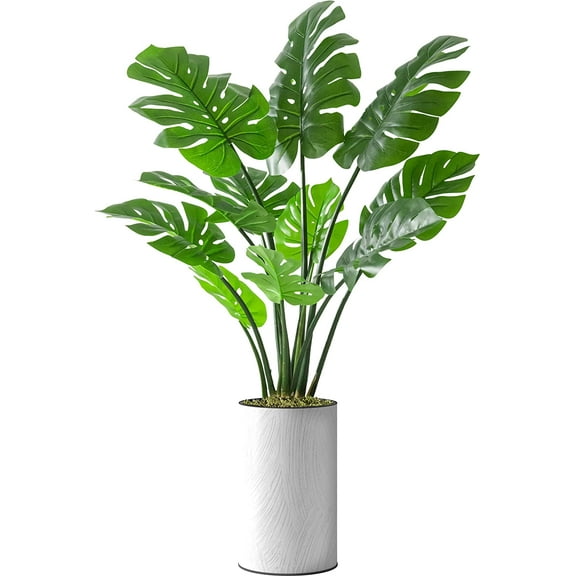 Artificial Tree in White Marble Effect Planter, Fake Monstera Silk Tree for Indoor and Outdoor Home Decoration - 56" Overall Tall (Plant Pot Plus Tree)