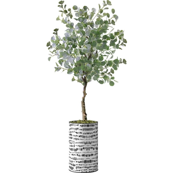 Artificial Tree in Contemporary Planter, Fake Eucalyptus Silk Tree for Indoor and Outdoor Home Decoration - 57" Overall Tall (Plant Pot Plus Tree)