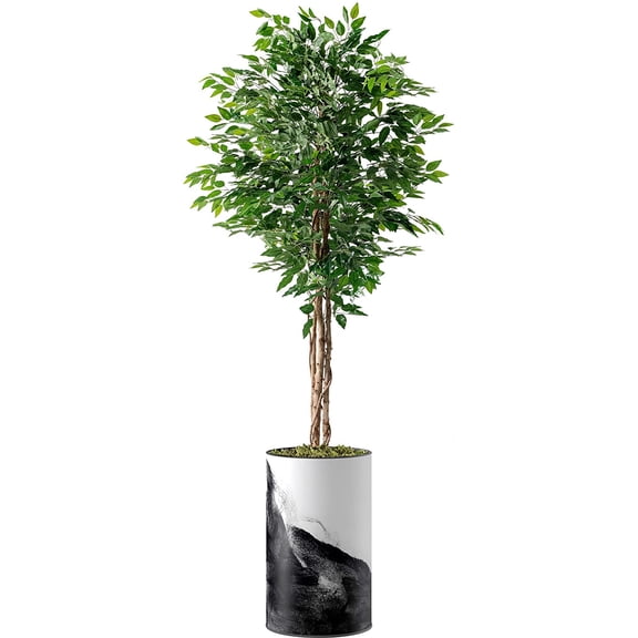 Artificial Tree in Contemporary Planter, Fake Ficus Silk Tree for Indoor and Outdoor Home Decoration - 66" Overall Tall (Plant Pot Plus Tree)