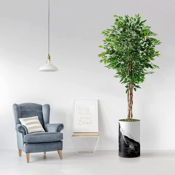 Artificial Tree in Contemporary Planter, Fake Ficus Silk Tree for Indoor and Outdoor Home Decoration - 66" Overall Tall (Plant Pot Plus Tree)