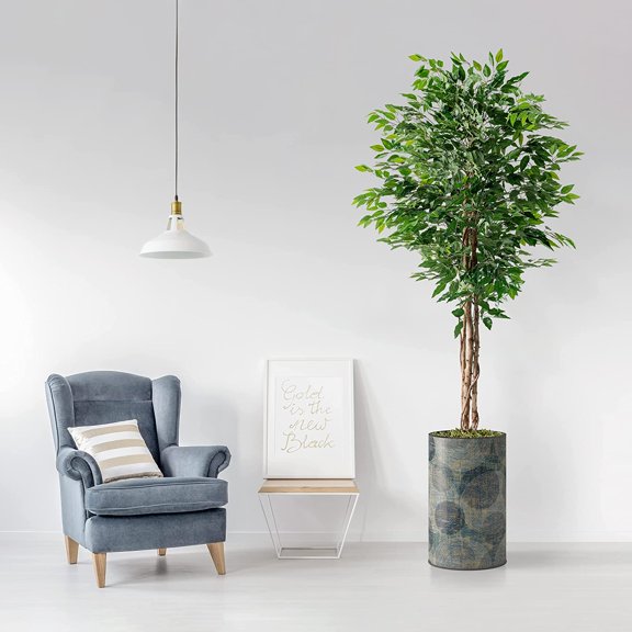Artificial Tree in Contemporary Planter, Fake Ficus Silk Tree for Indoor and Outdoor Home Decoration - 66" Overall Tall (Plant Pot Plus Tree)