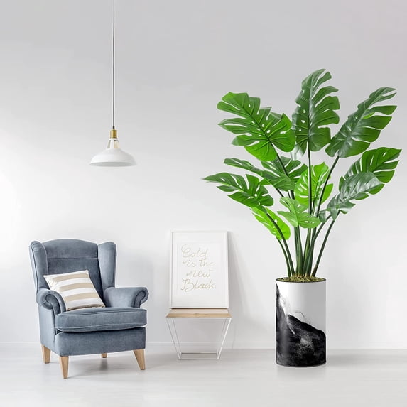 Artificial Tree in Contemporary Planter, Fake Monstera Silk Tree for Indoor and Outdoor Home Decoration - 56" Overall Tall (Plant Pot Plus Tree)