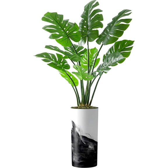Artificial Tree in Contemporary Planter, Fake Monstera Silk Tree for Indoor and Outdoor Home Decoration - 65" Overall Tall (Plant Pot Plus Tree)