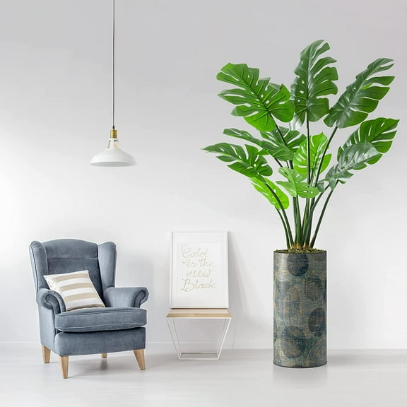 Artificial Tree in Contemporary Planter, Fake Monstera Silk Tree for Indoor and Outdoor Home Decoration - 65" Overall Tall (Plant Pot Plus Tree)