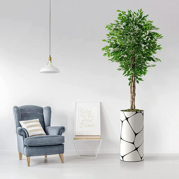 Artificial Tree in Geometric Pattern Planter, Fake Boxwood Silk Tree for Indoor and Outdoor Home Decoration - 70" Overall Tall (Plant Pot Plus Tree)