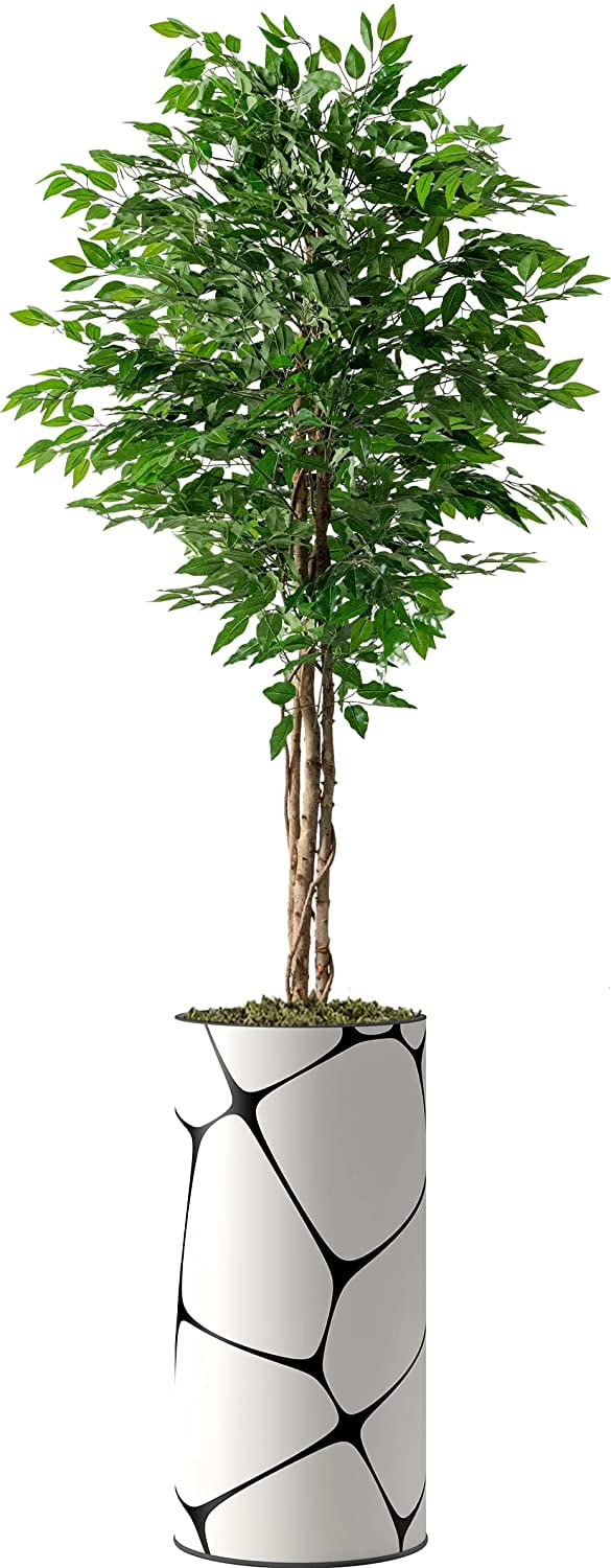 Artificial Tree in Geometric Pattern Planter, Fake Ficus Silk Tree, Artificial Plant for Indoor and Outdoor store Home Decoration