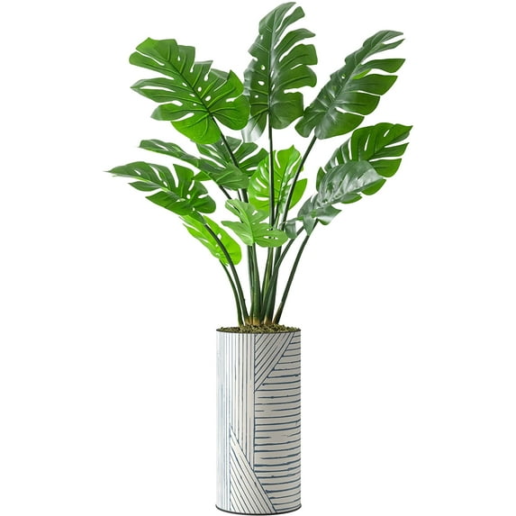 Artificial Tree in Geometric Pattern Planter, Fake Monstera Silk Tree for Indoor and Outdoor Home Decoration - 65" Overall Tall (Plant Pot Plus Tree)