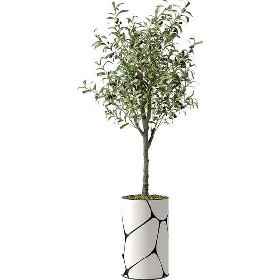 Artificial Tree in Geometric Pattern Planter, Fake Olive Silk Tree for Indoor and Outdoor Home Decoration - 60" Overall Tall (Plant Pot Plus Tree)