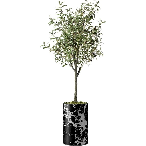 Artificial Tree in Modern Marble Effect Planter, Fake Olive Silk Tree for Indoor and Outdoor Home Decoration - 60" Overall Tall (Plant Pot Plus Tree)
