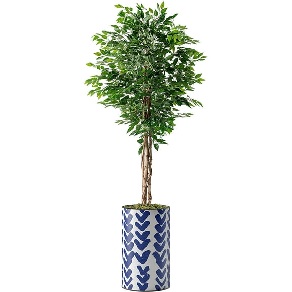 Artificial Tree in Modern Pattern Planter, Fake Ficus Silk Tree for Indoor and Outdoor Home Decoration - 66" Overall Tall (Plant Pot Plus Tree)